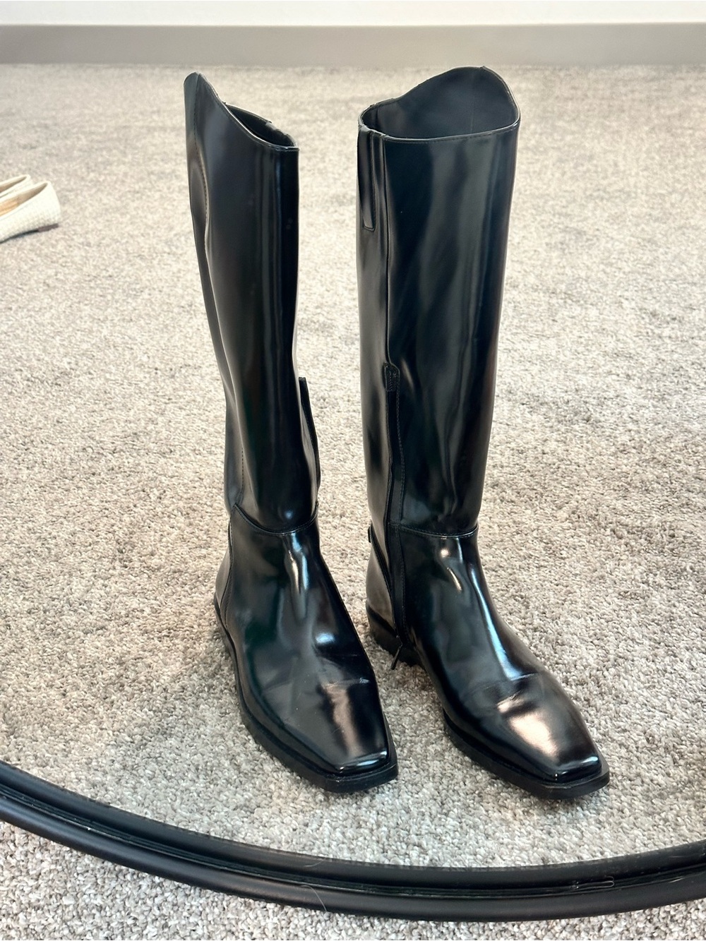 Sam Edelman Black Glossy Knee-High Riding Boots